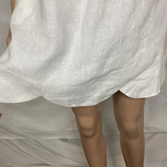 MABLE Women’s Linen Scalloped Hem Shift Dress Size S White Sleeveless Knee Lengt - Picture 10 of 13